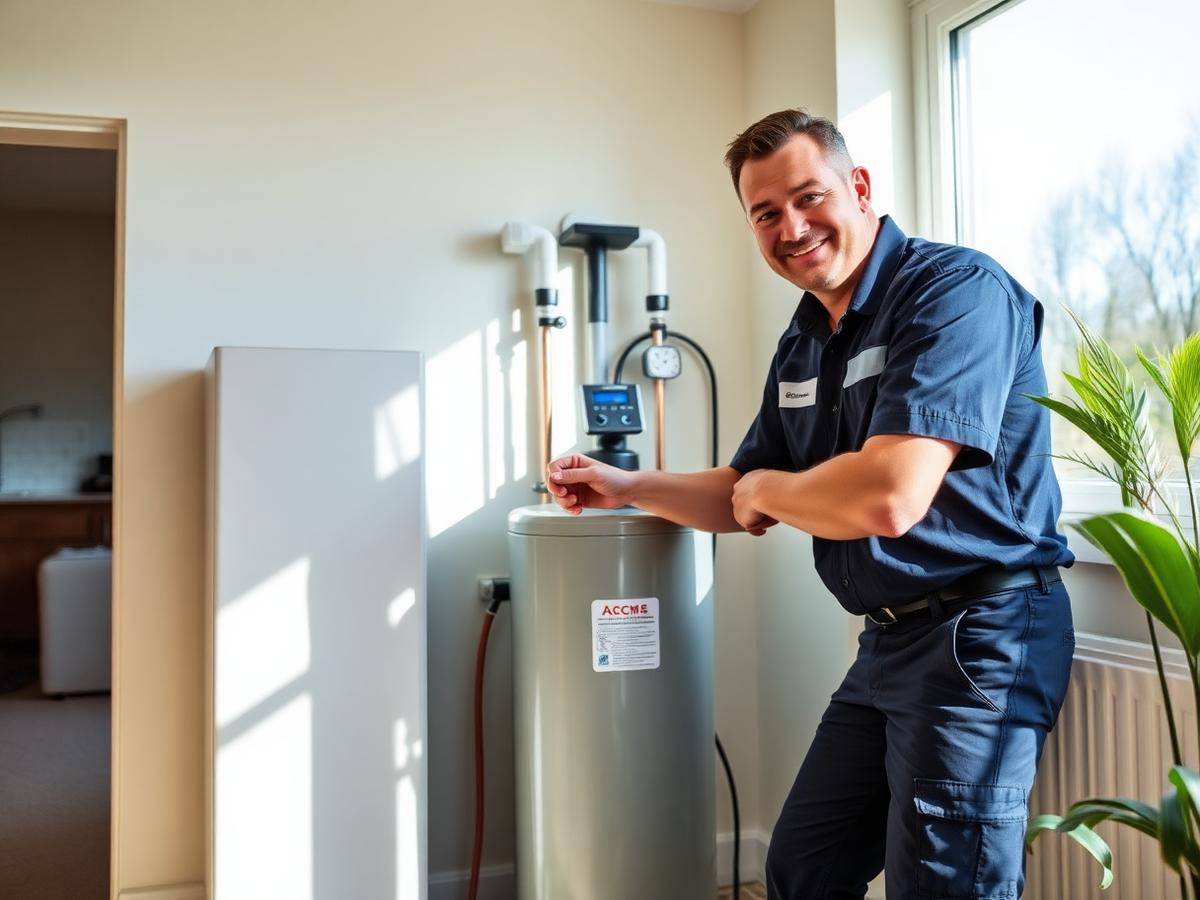 Prosoft monteur installeert een waterontharder in een woning